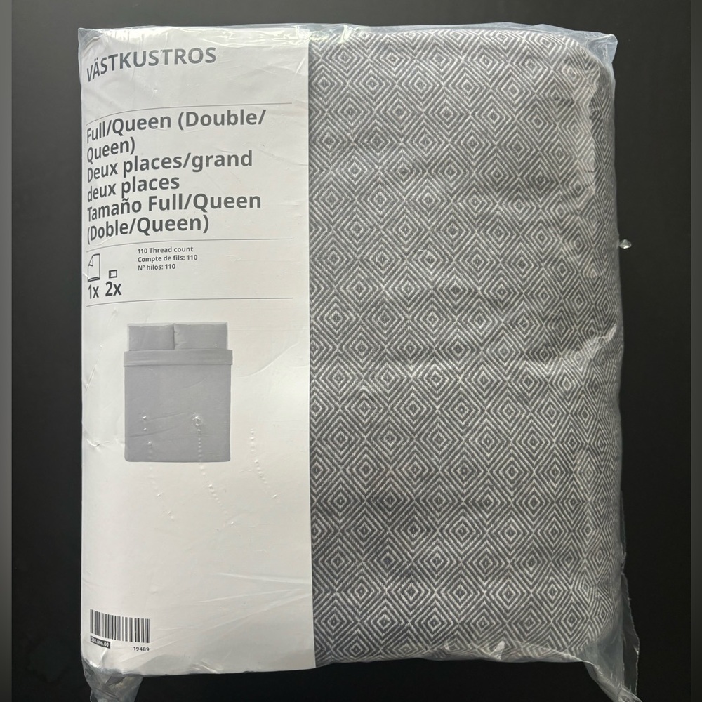 IKEA VÄSTKUSTROS Duvet cover and pillowcase(s), dark gray/white, double/queen